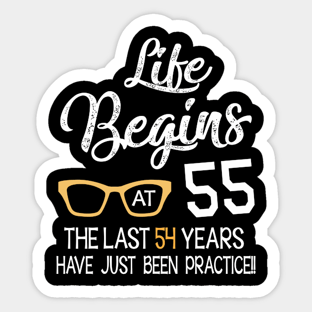 Life Begins At 55 Years Old The Last 54 Years Have Just Been Practice Happy Birthday To Me And You Sticker by shopkieu178